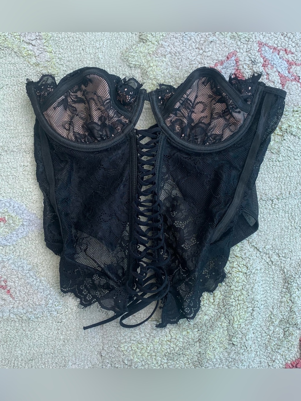 SHEIN BAE Sheer Black Lace Up Corset Bustier Crop Top size small